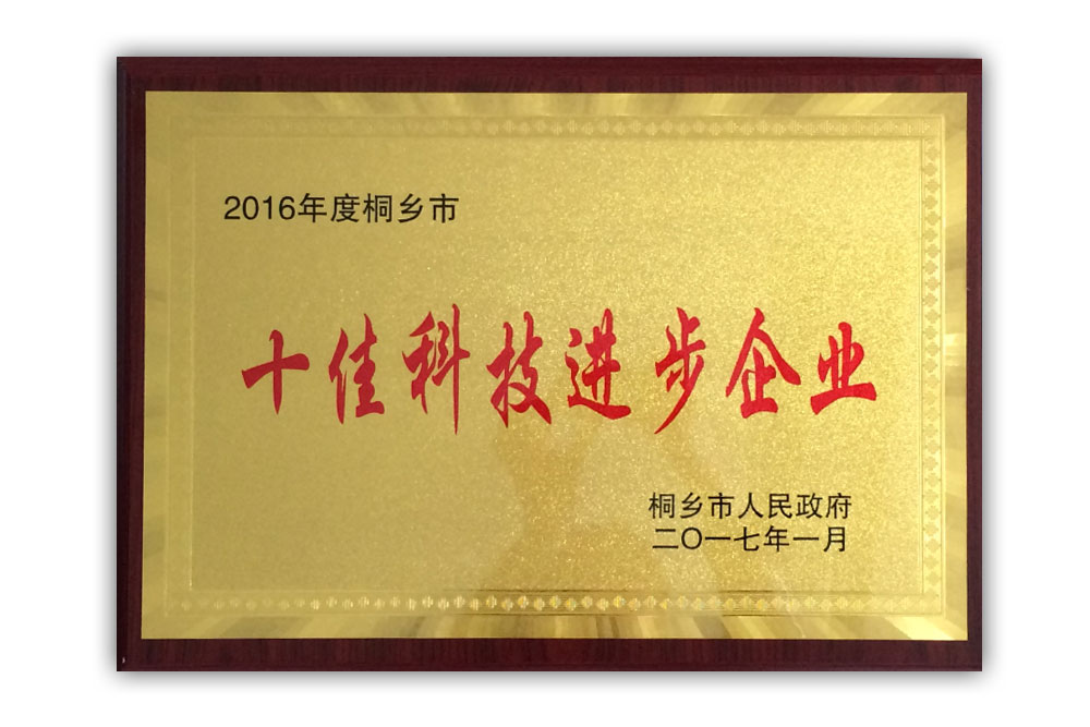 2016年度桐鄉(xiāng)市十佳科技進步企業(yè)